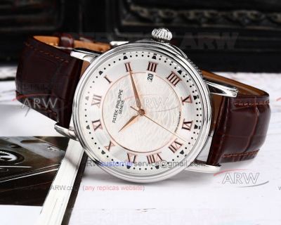 Perfect Replica Patek Philippe Calatrava Rose Gold Roman Markers White Face 40mm Watch